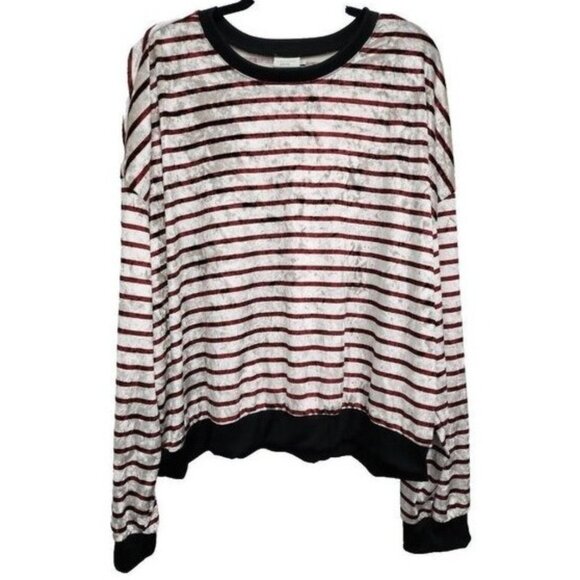 Crescent Drive Womens Velvet Top Size 3X White Red Striped Long Sleeve BOHO - Picture 1 of 9